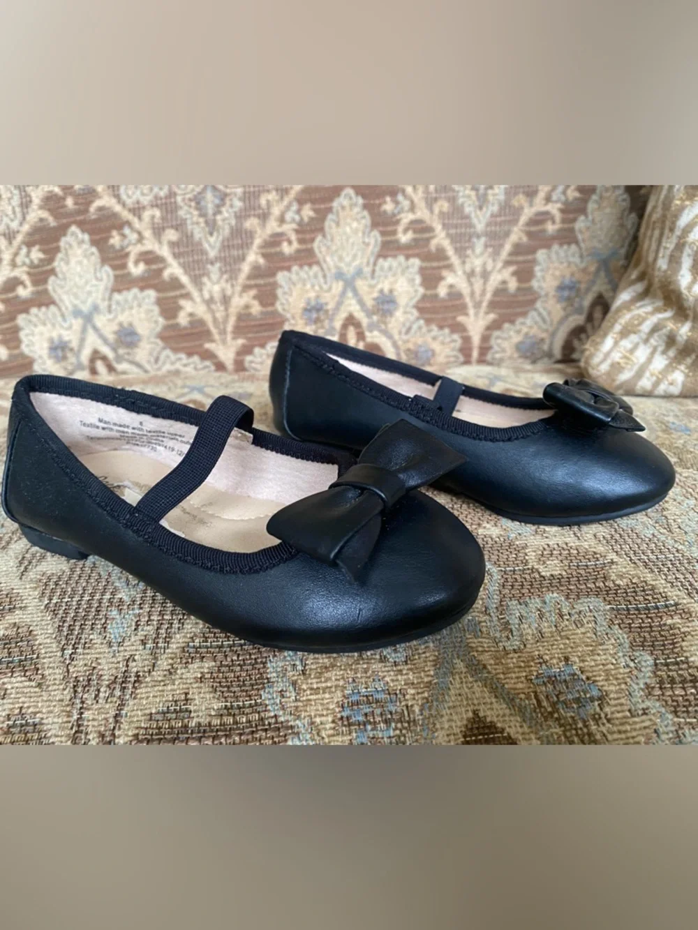 Cat & Jack Girls Black Mary Jane Flats w/ Bow Straps, Round Toe, Size 8 Preowned